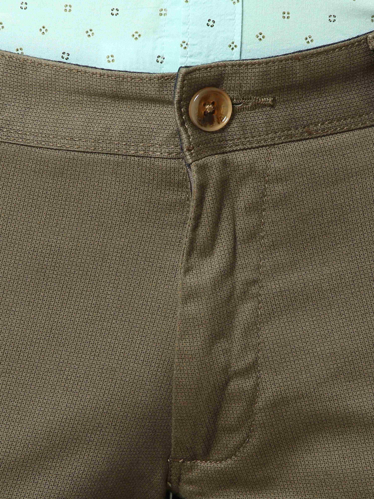 Men's Olive Narrow Fit Printed Casual Trousers