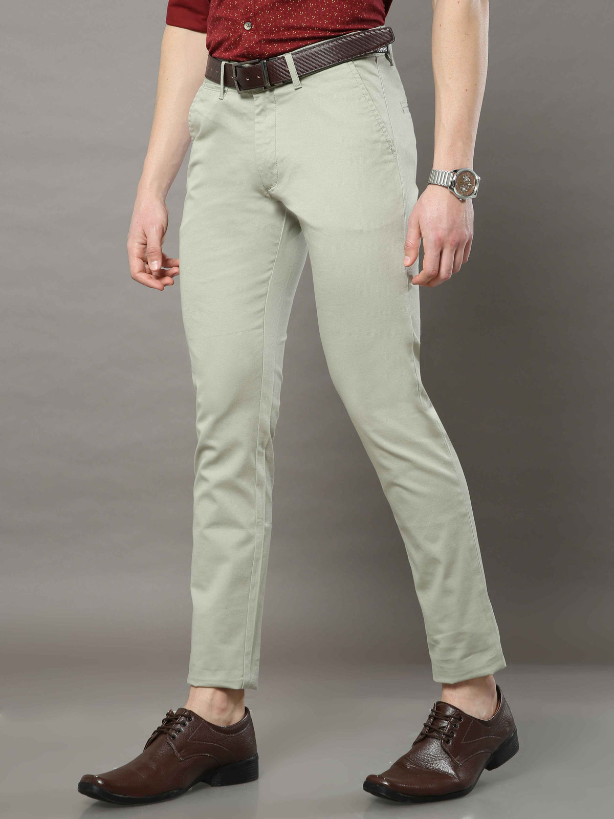 Men's Pista Narrow Fit Solid Lycra Casual Trouser