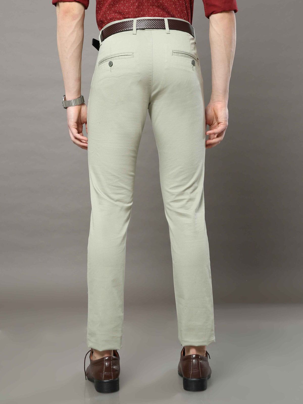 Shop Men's Pista Narrow Fit Cotton Lycra Casual Trouser Online.