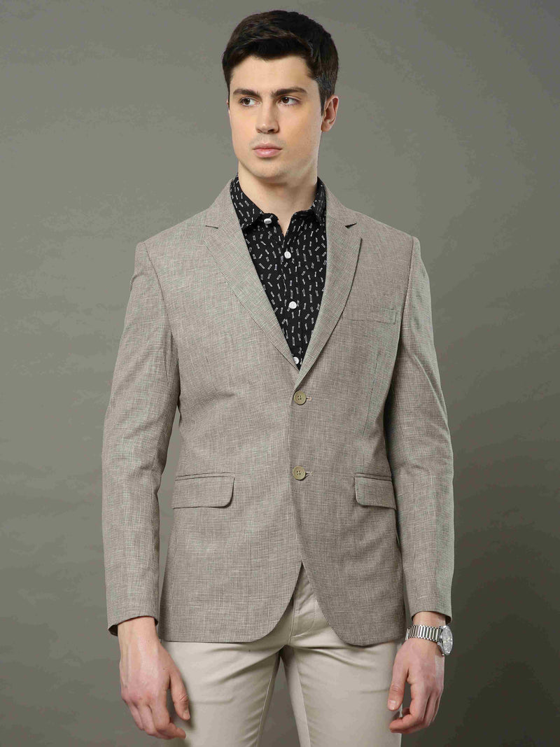 Shop Men's Khaki Slim Fit Printed Formal Blazer Online.