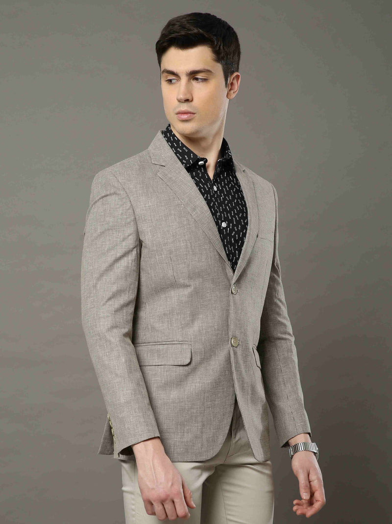 Shop Men's Khaki Slim Fit Printed Formal Blazer Online.