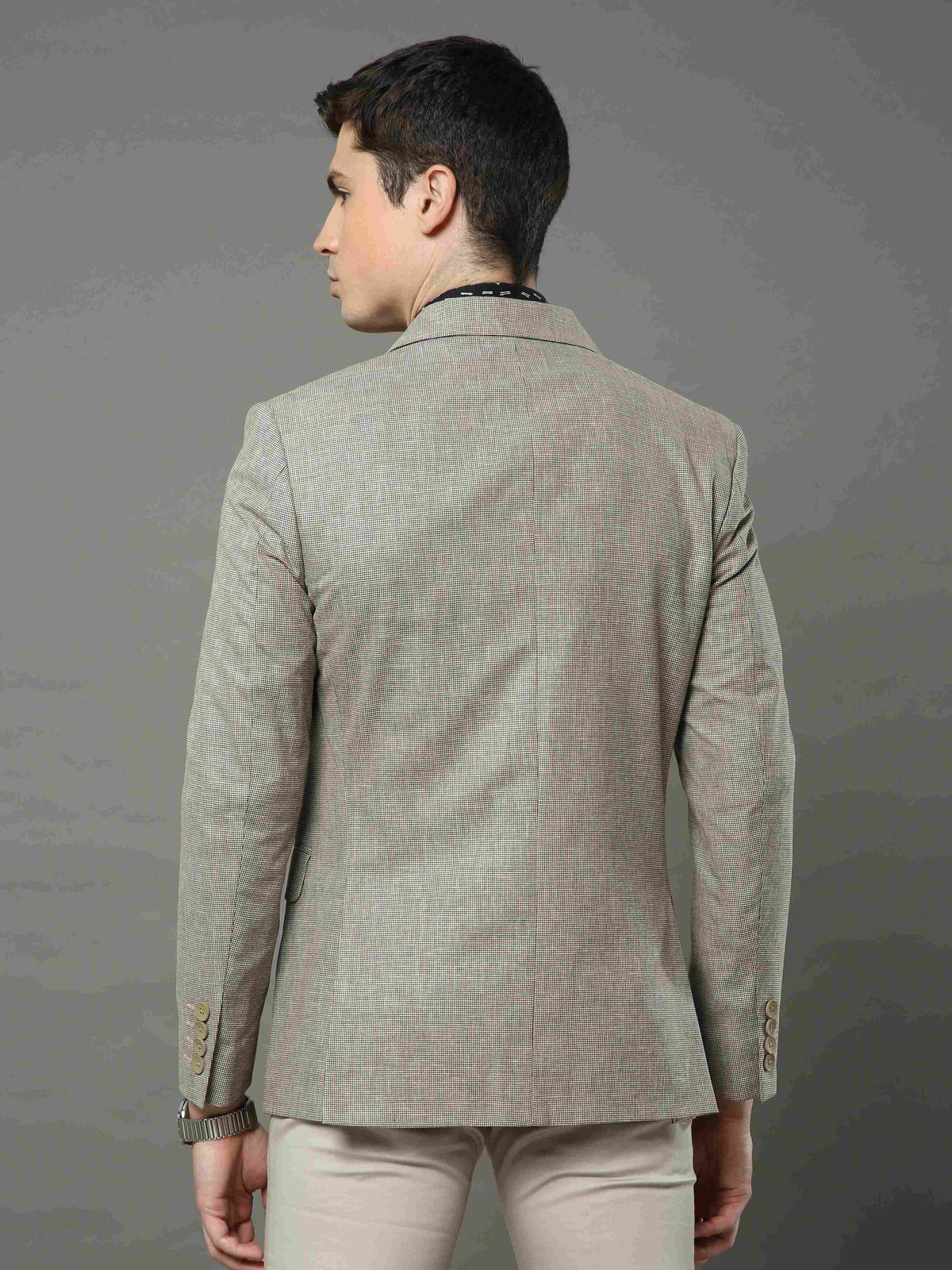 Shop Men's Khaki Slim Fit Printed Formal Blazer Online.