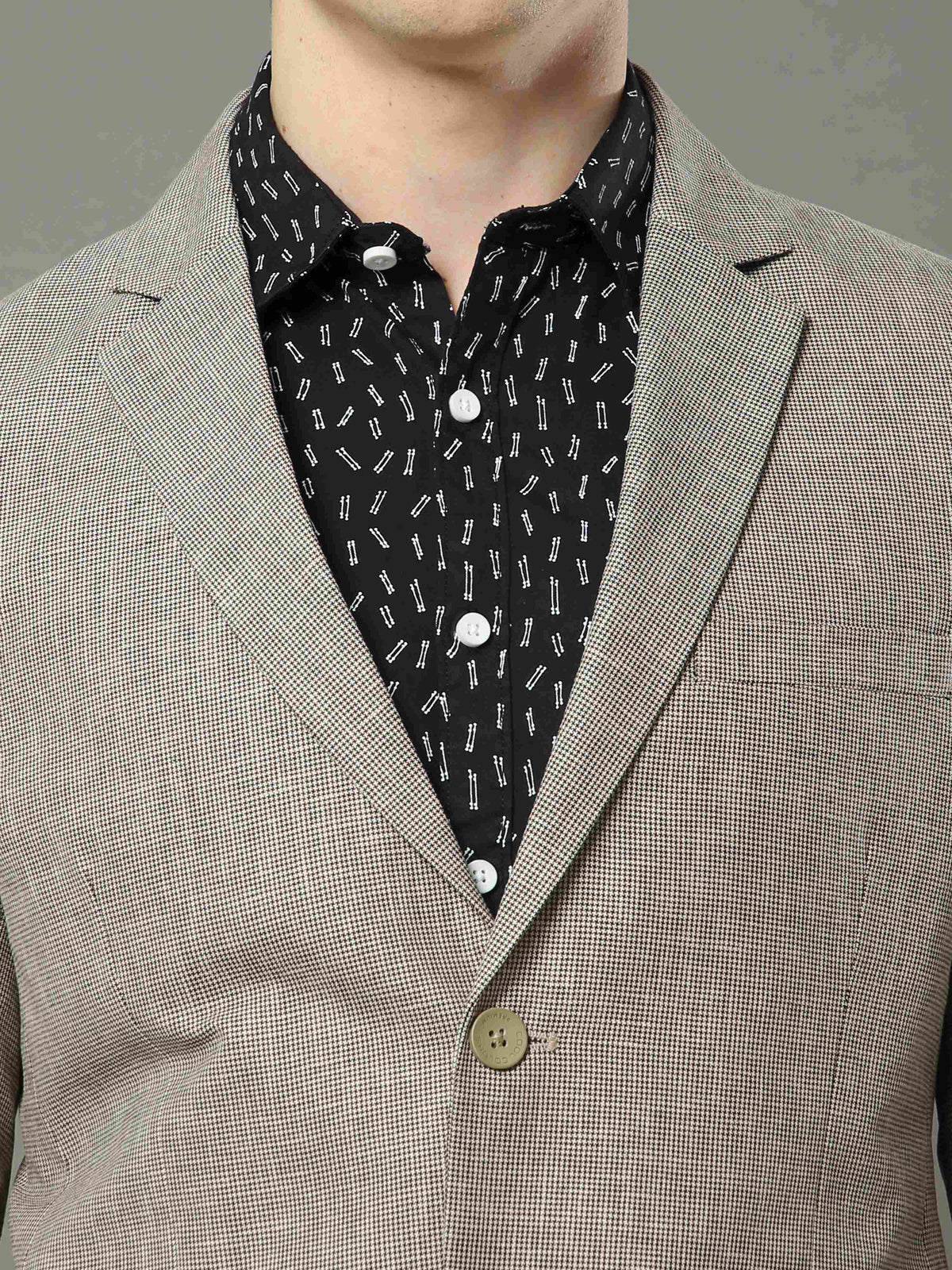 Shop Men's Khaki Slim Fit Printed Formal Blazer Online.