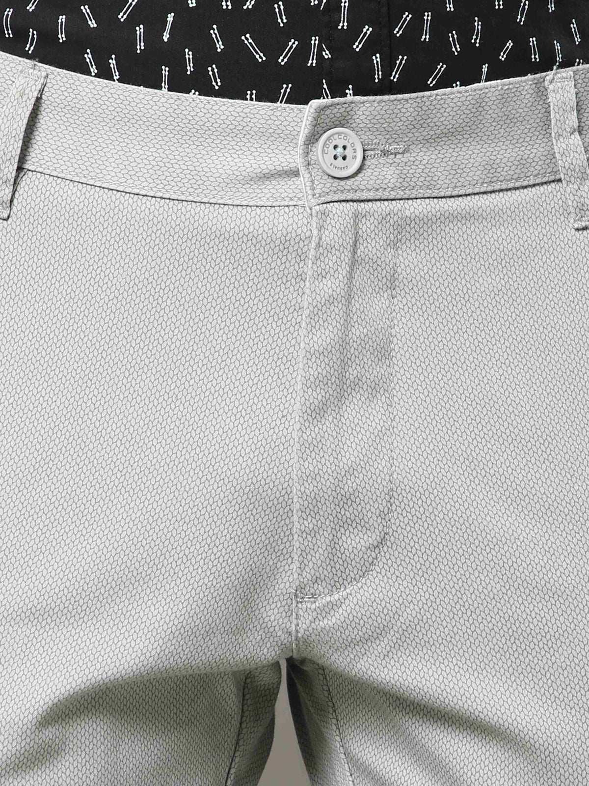 Men's Light Grey Narrow Fit Printed Casual Trouser