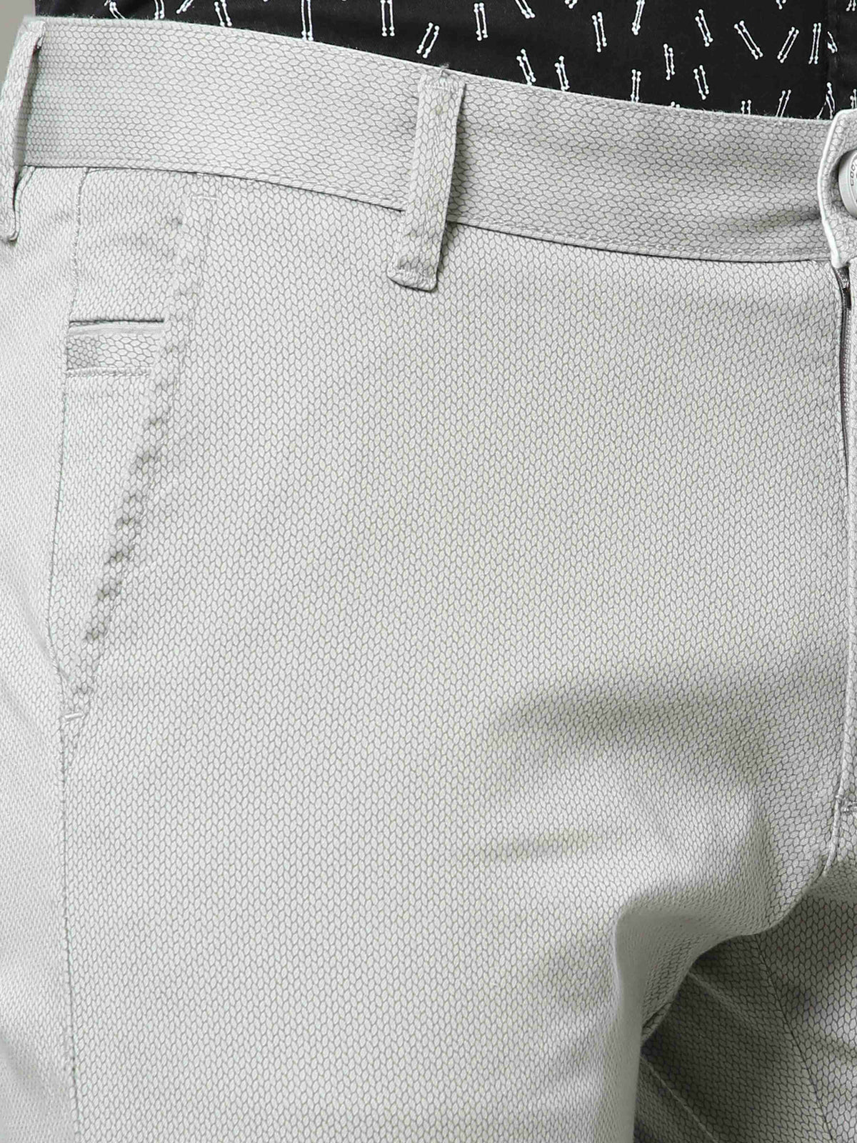 Men's Light Grey Narrow Fit Printed Casual Trouser