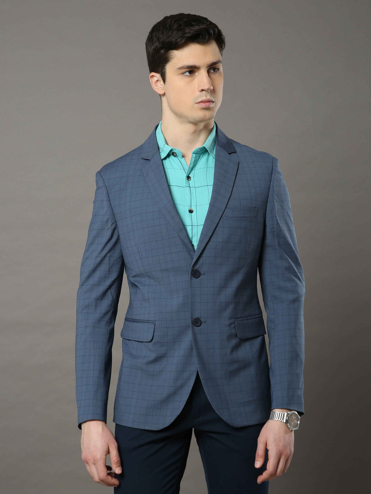 Shop Men's Grey Colors Slim Fit Checks Casual Blazer Online.