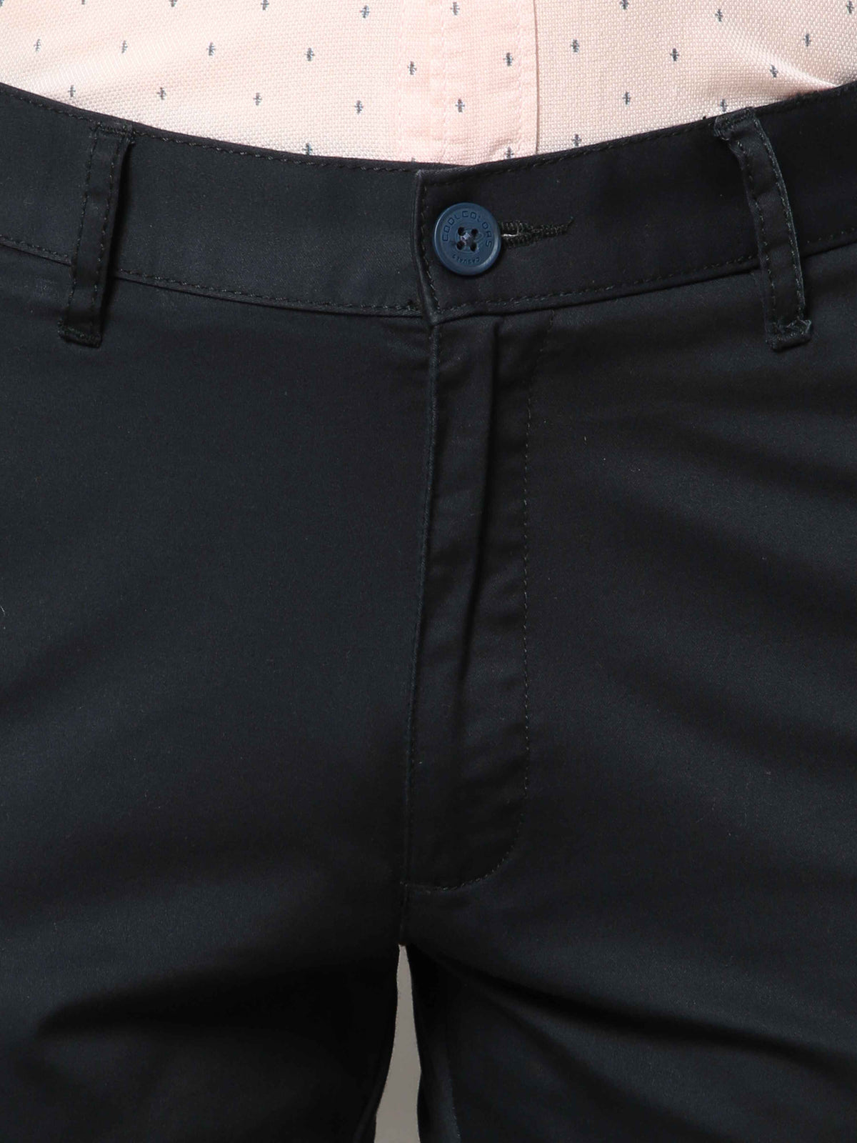 Men's Navy Narrow Fit Solid Casual Trouser