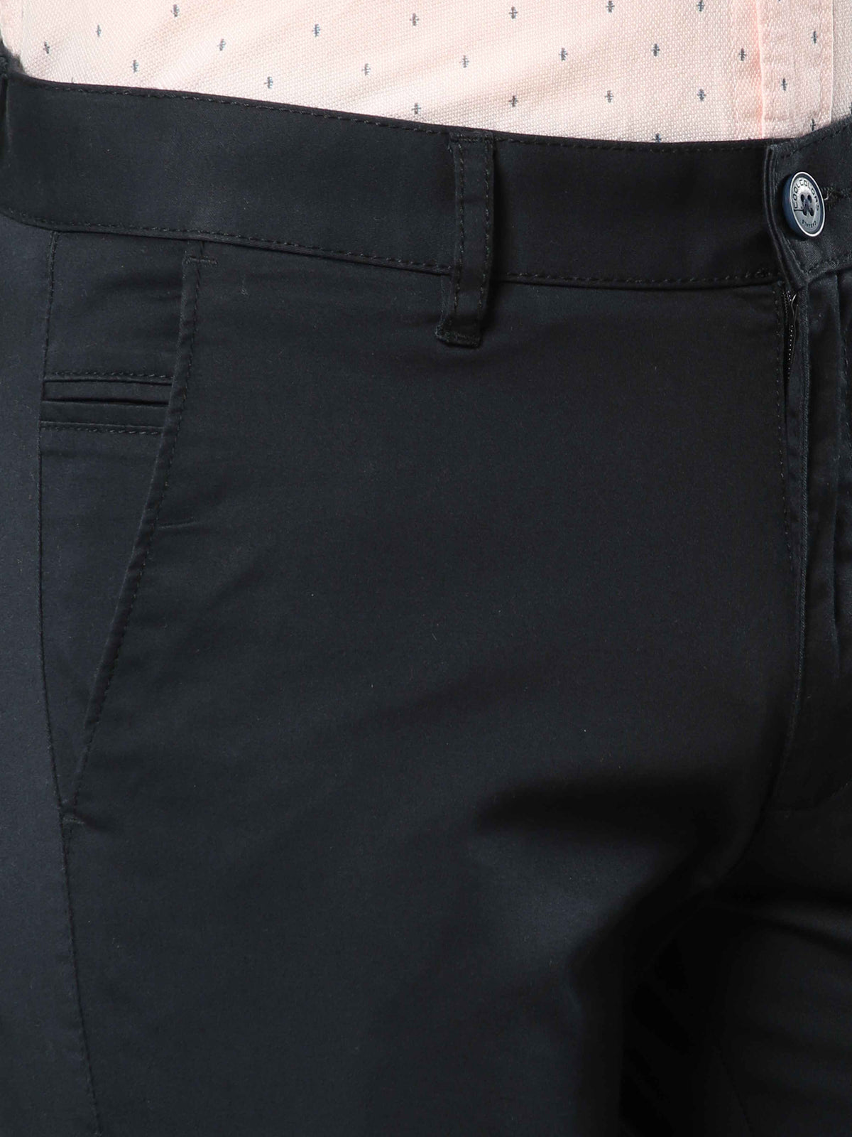 Men's Navy Narrow Fit Solid Casual Trouser