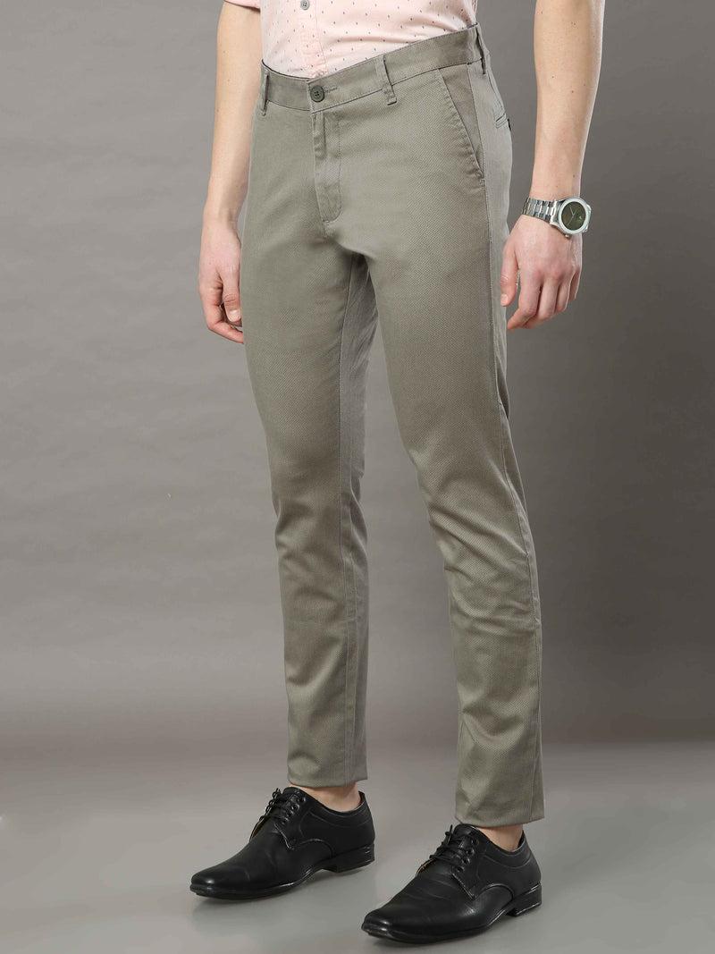 Shop Men's Olive Narrow Fit Printed Casual Trouser Online.