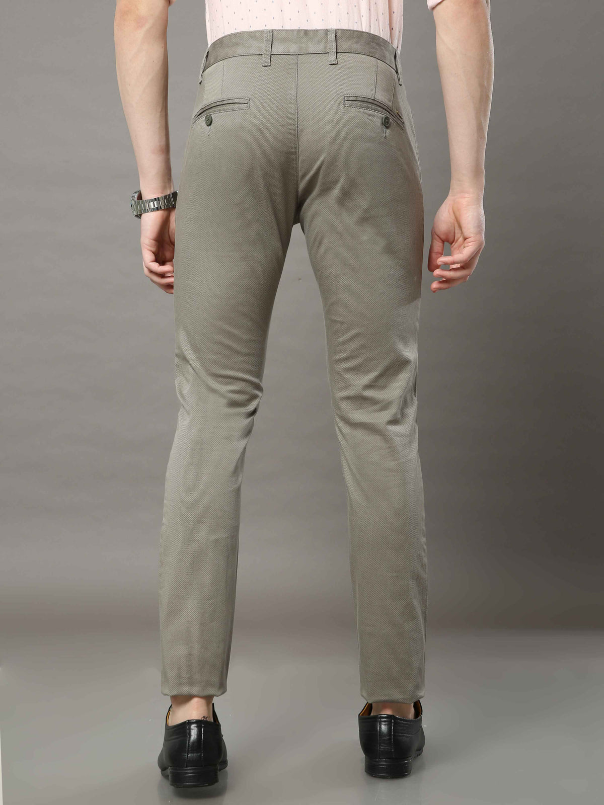 Shop Men's Olive Narrow Fit Printed Casual Trouser Online.