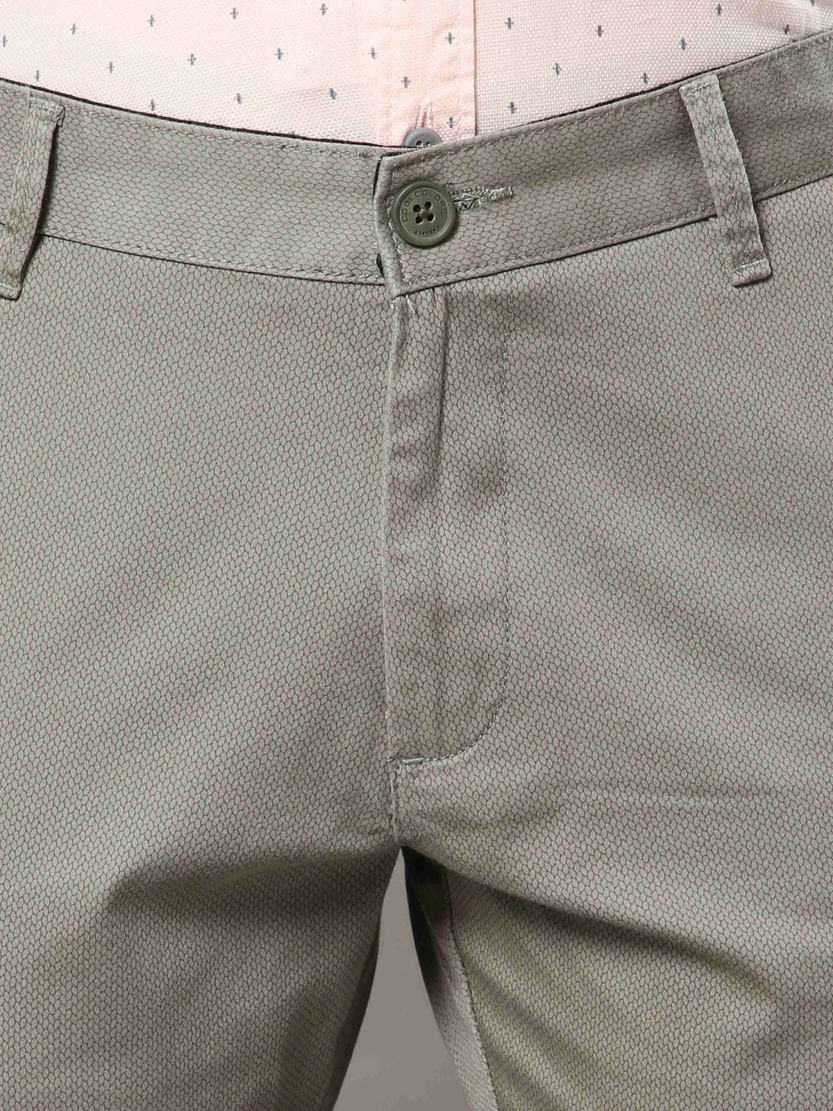 Shop Men's Olive Narrow Fit Printed Casual Trouser Online.