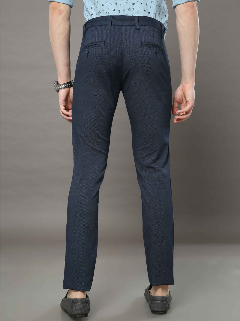 Shop Men's Navy Narrow Fit Printed Casual Trouser Online.