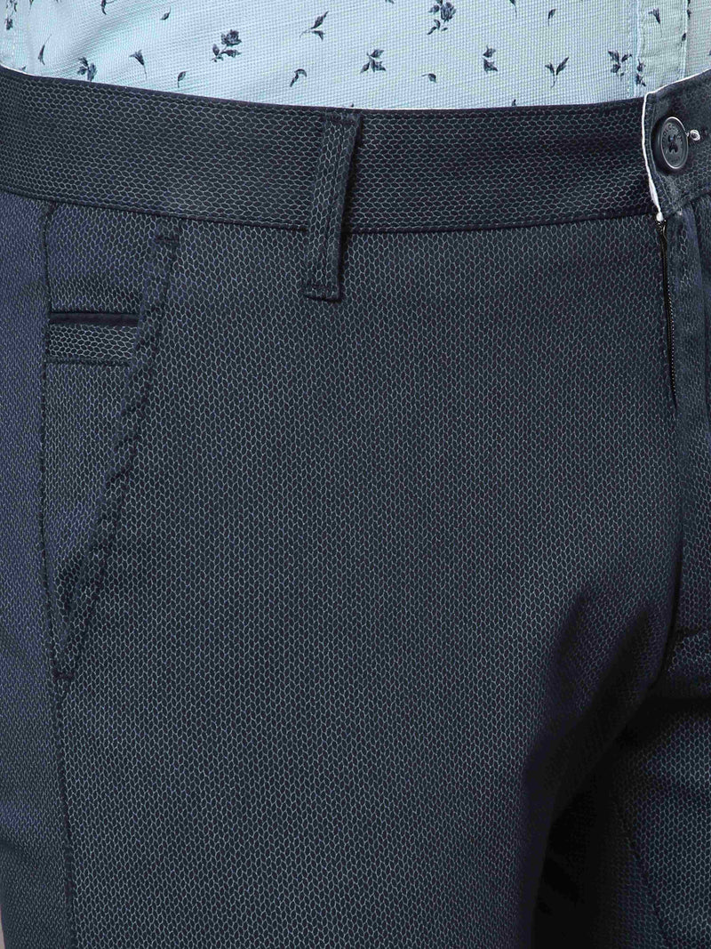 Shop Men's Navy Narrow Fit Printed Casual Trouser Online.