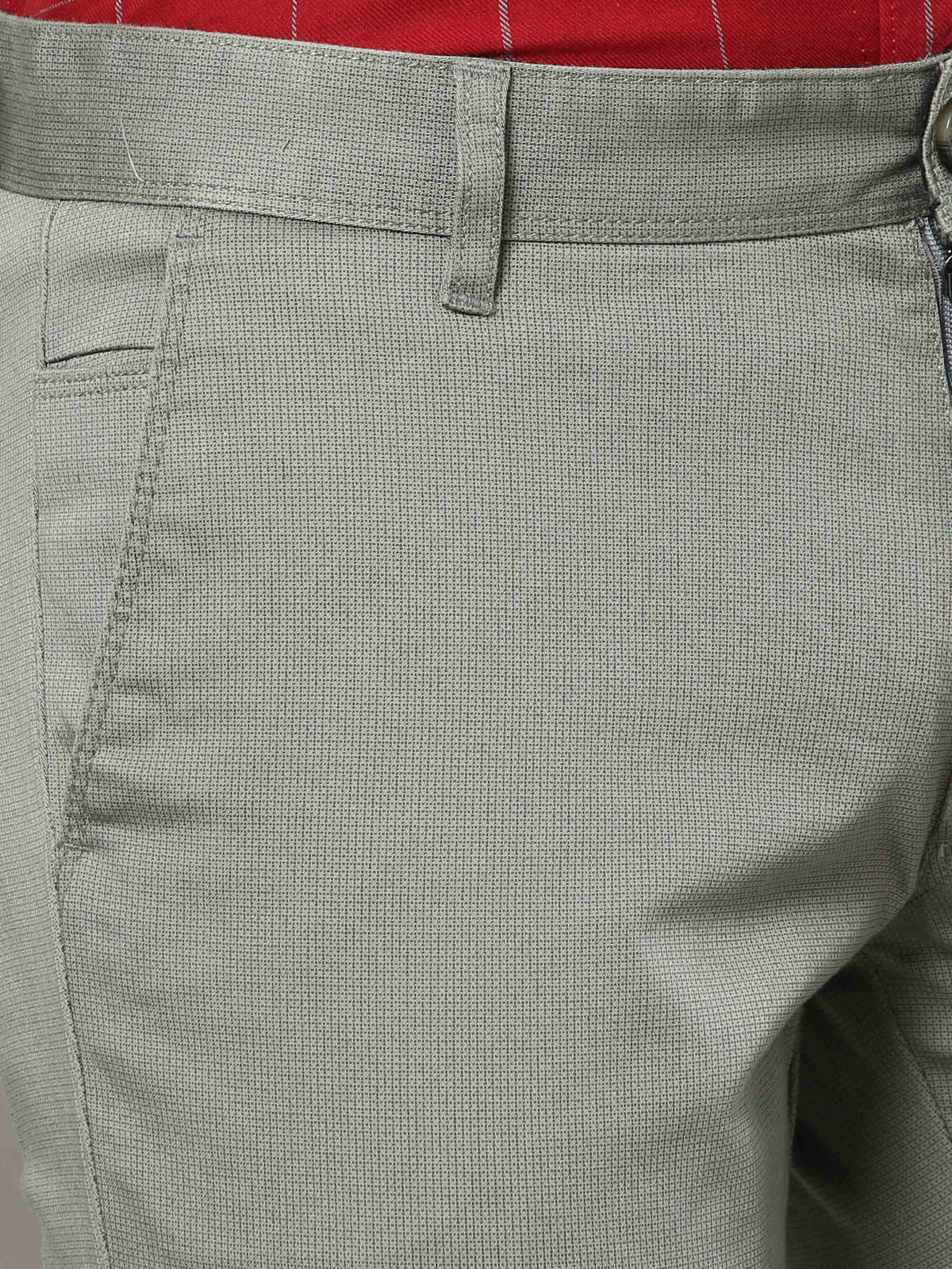 Men's Light Olive Narrow Fit Printed Casual Trousers