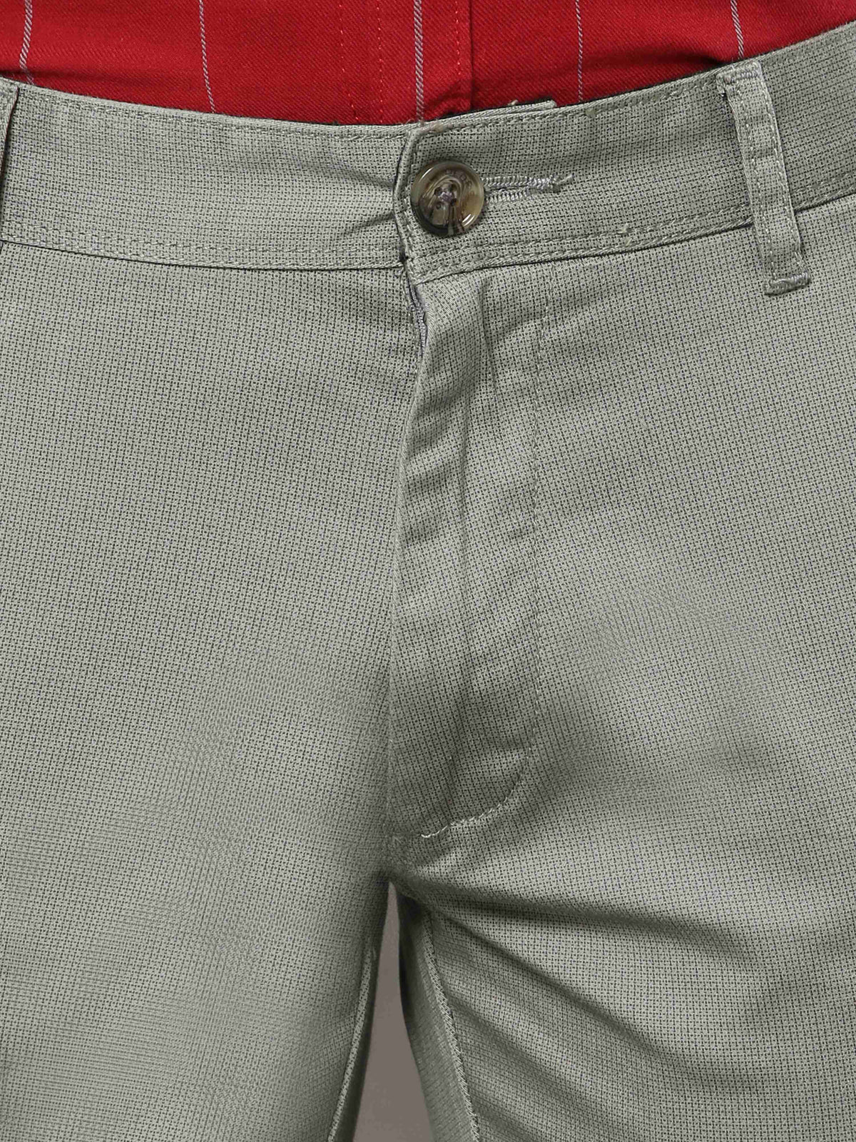 Men's Light Olive Narrow Fit Printed Casual Trousers