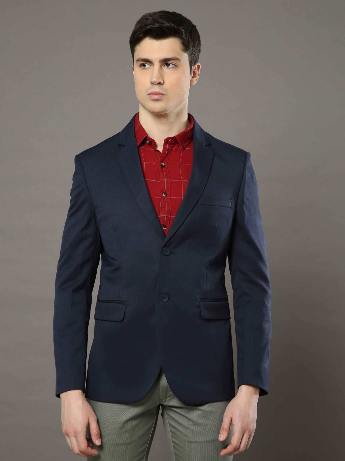 Shop Men's Navy Slim Fit Solid Formal Blazer Online.