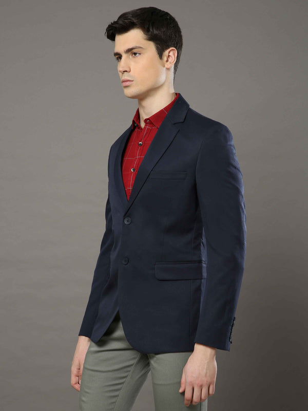 Men's Navy Slim Fit Solid Casual Blazer