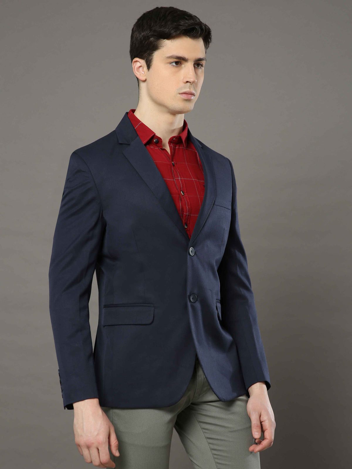 Shop Men's Navy Slim Fit Solid Formal Blazer Online.