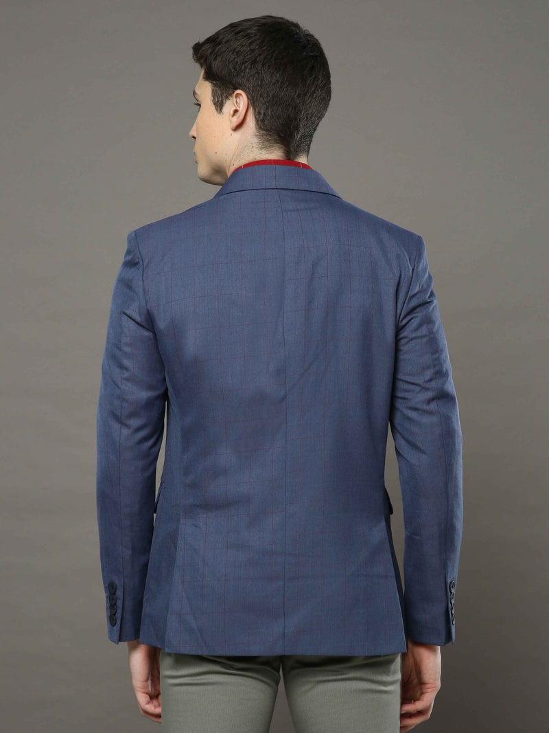 Shop Men's Blue Slim Fit Checks Casual Blazer Online.