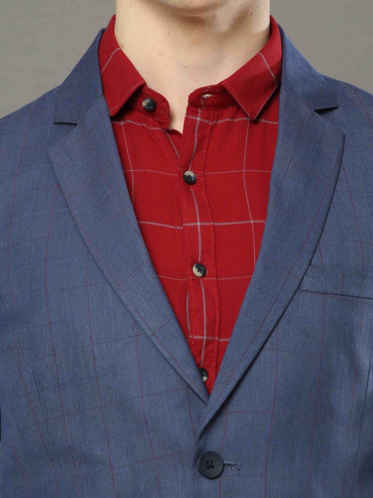 Shop Men's Blue Slim Fit Checks Casual Blazer Online.