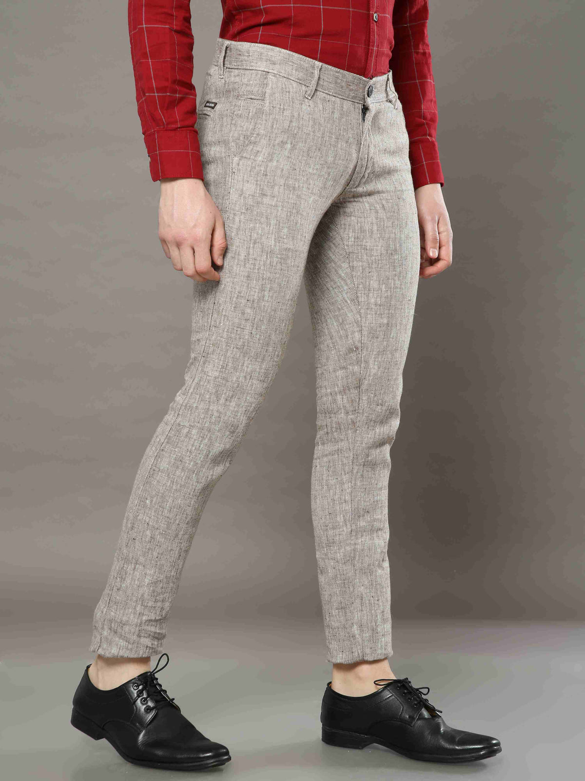 Men's Khaki Narrow Fit Linen Casual Trousers