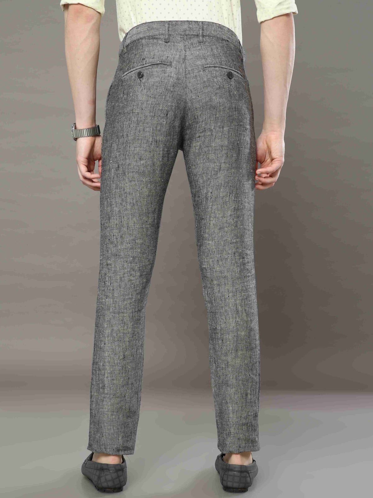 Men's Grey Narrow Fit Linen Casual Trousers