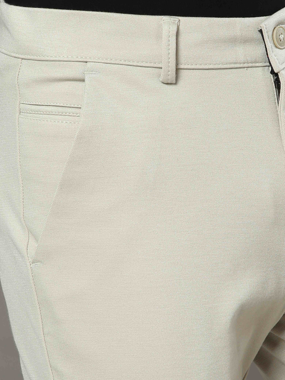 Men's Cream 4-Way Lycra Solid Casual Trousers