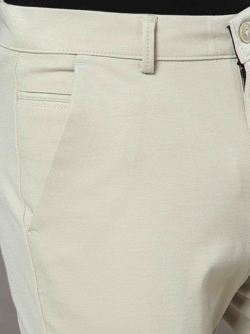 Shop Men's Beige Narrow Fit Cotton Lycra Casual Trousers Online.