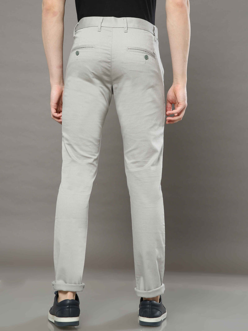 Shop Men's Light Grey Narrow Fit Cotton Lycra Casual Trouser Online.