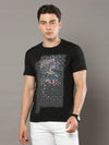 Men's Black Regular Fit Printed Half Sleeves Crew Neck T-Shirt