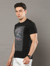 Men's Black Regular Fit Printed Half Sleeves Crew Neck T-Shirt