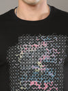 Men's Black Regular Fit Printed Half Sleeves Crew Neck T-Shirt