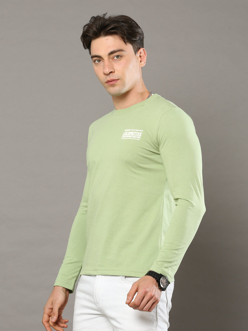 Shop Men's Green Printed Regular Fit Full Sleeves Crew Neck T-Shirt Online.