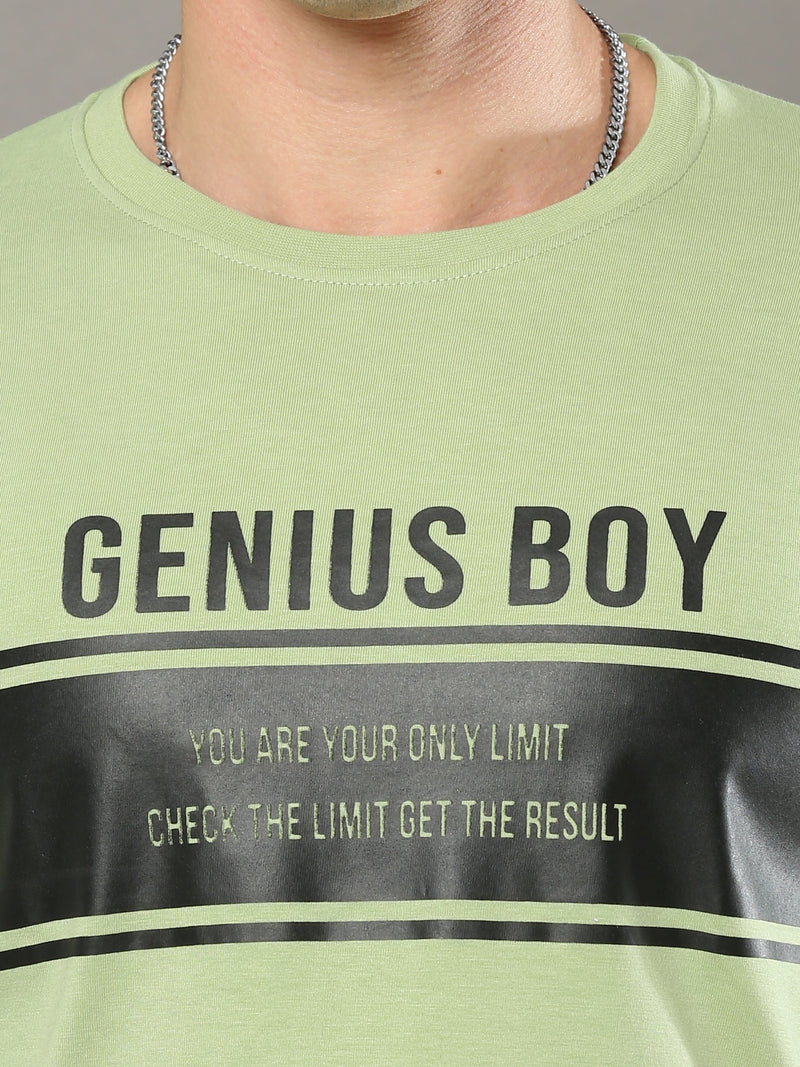 Shop Men's Green Printed Regular Fit Full Sleeves Crew Neck T-Shirt Online.