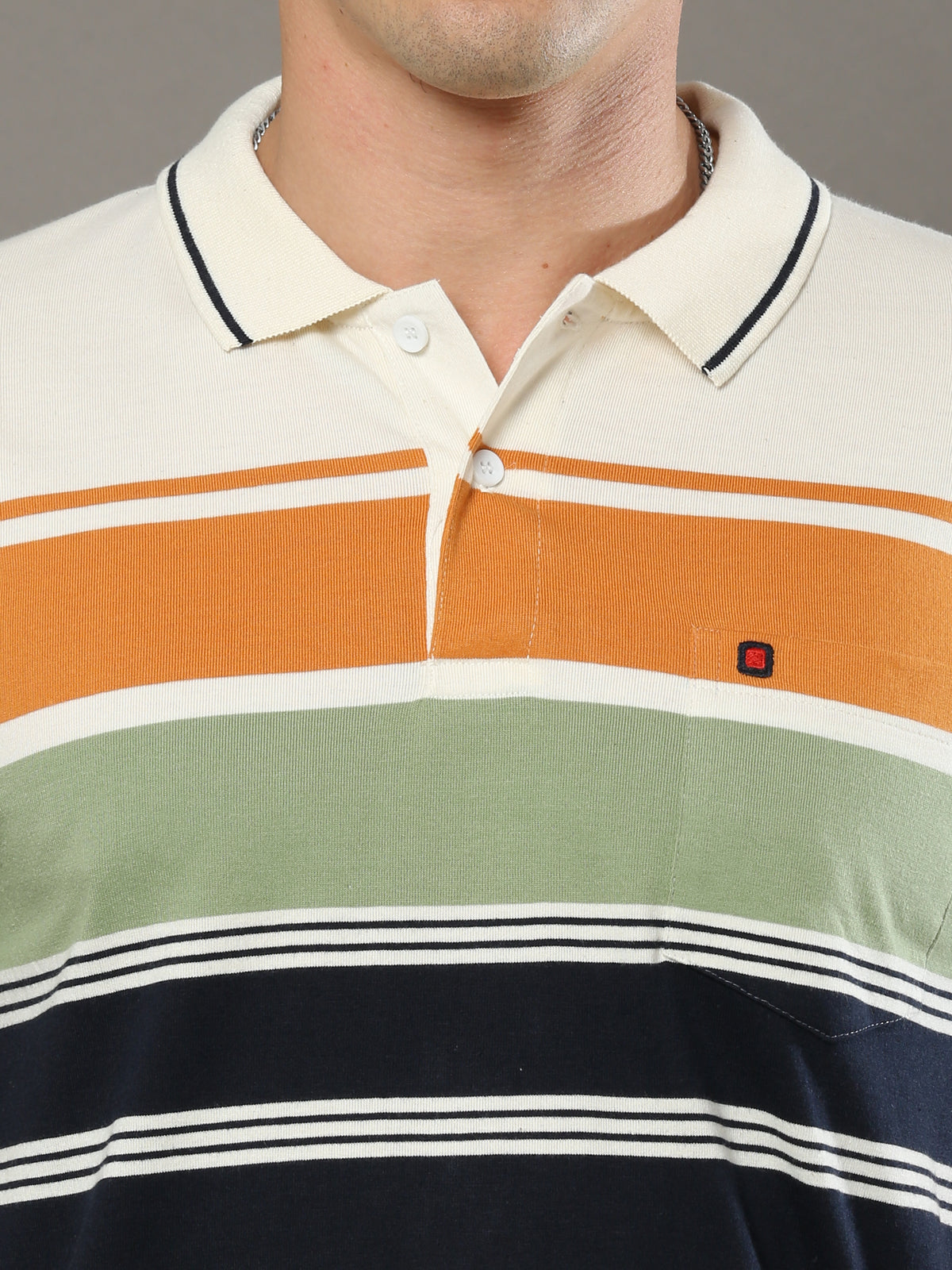 Men's Multicolors Regular Fit Stripes Polo Neck Half Sleeves T-Shirt
