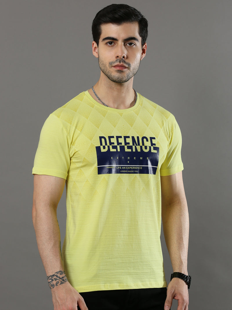 Shop Men's Yellow Regular Fit Printed Crew Neck Casual T-Shirt Online.