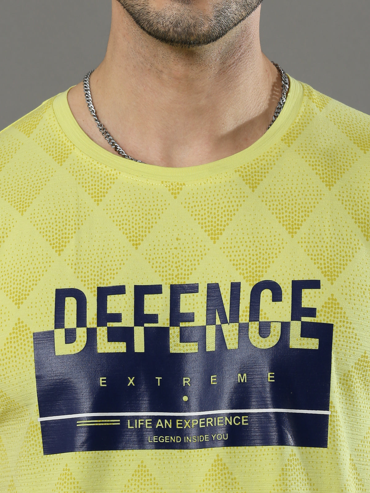 Shop Men's Yellow Regular Fit Printed Crew Neck Casual T-Shirt Online.