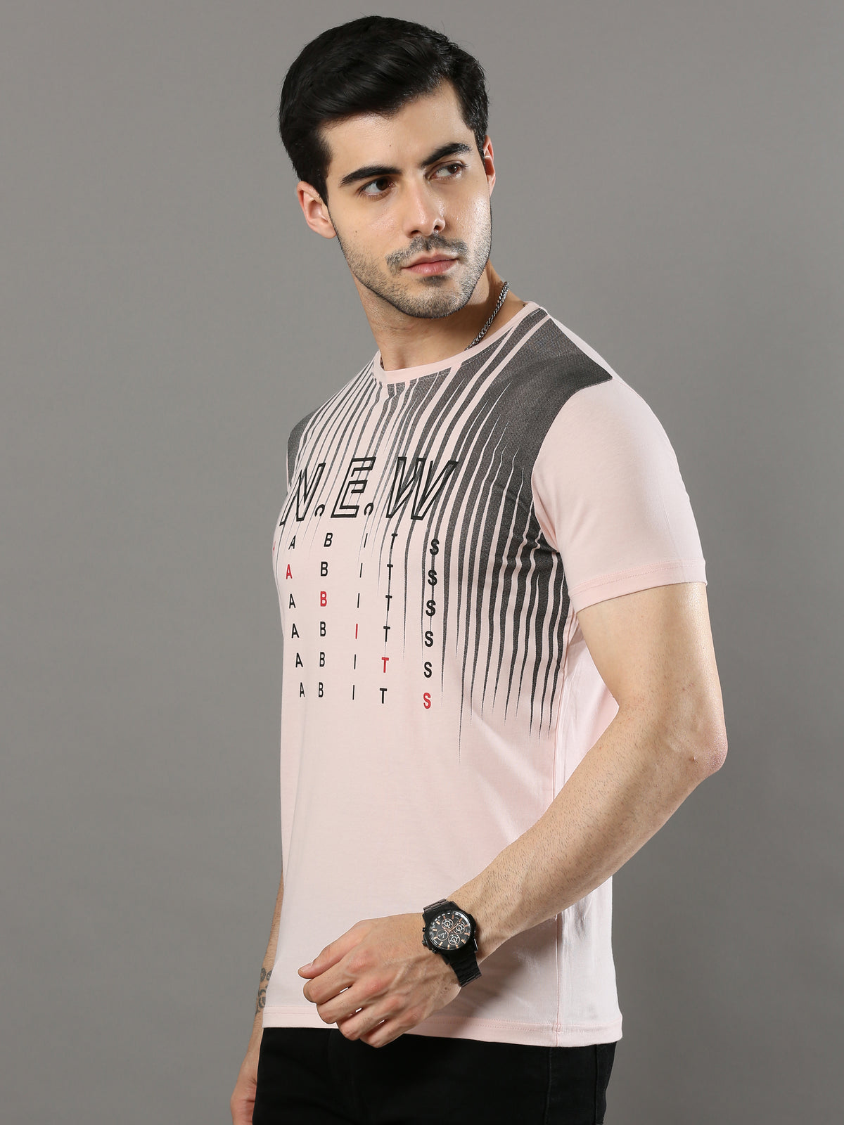 Shop Men's Pink Regular Fit Printed Crew Neck Casual T-Shirt Online.