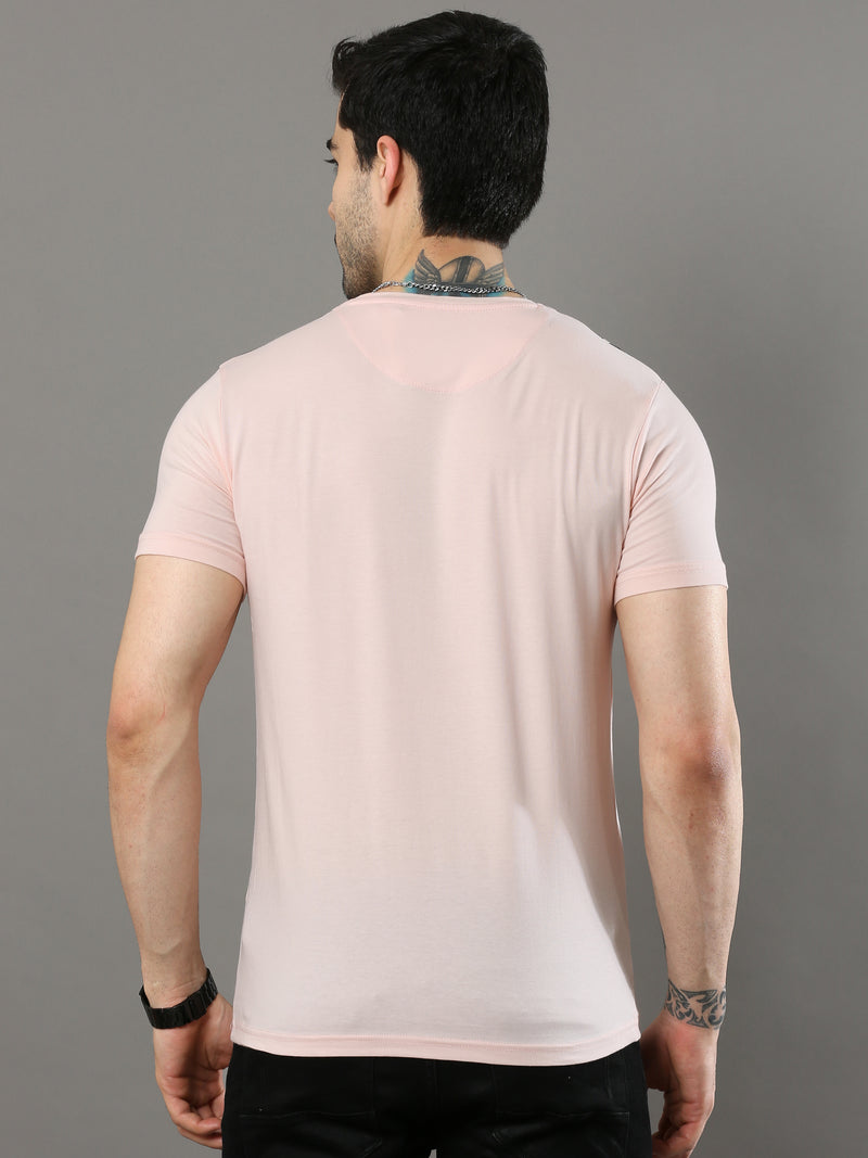 Shop Men's Pink Regular Fit Printed Crew Neck Casual T-Shirt Online.