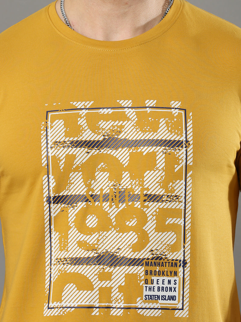 Shop Men's Orange Regular Fit Printed Crew Neck Casual T-Shirt Online.