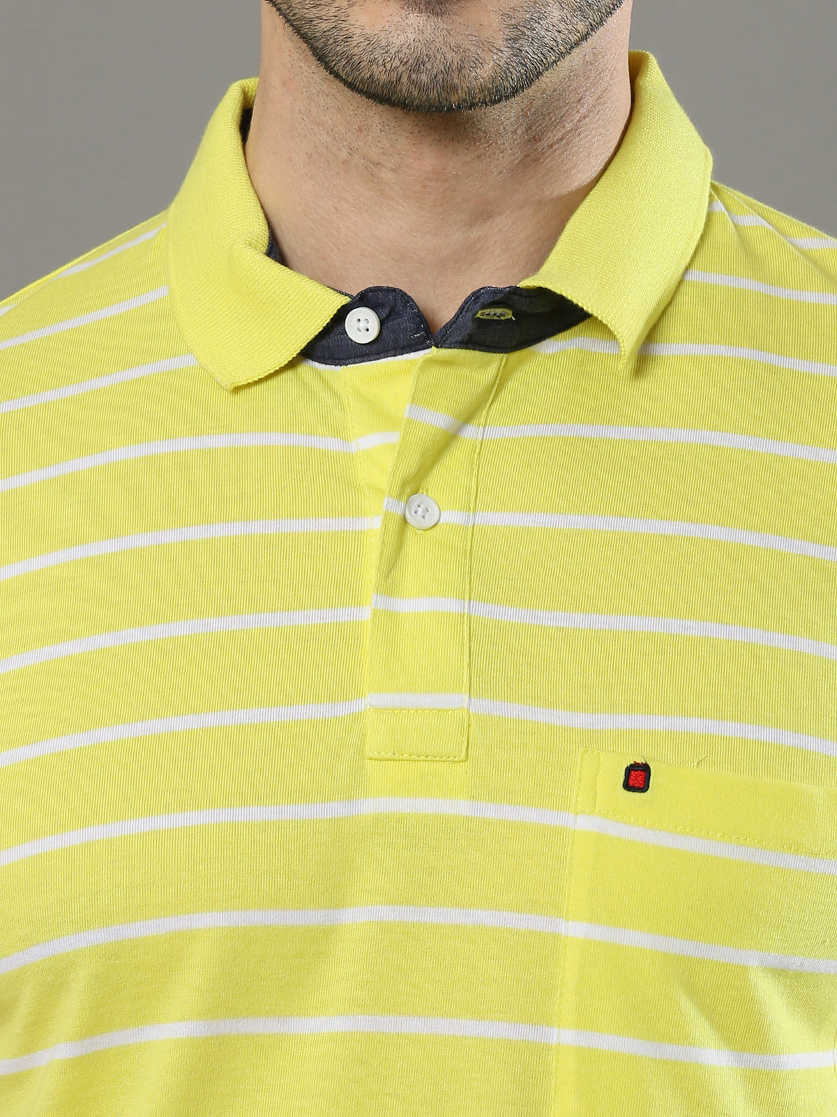 Shop Men's Yellow Stripes Regular Fit Polo Neck Half Sleeves T-Shirt Online.