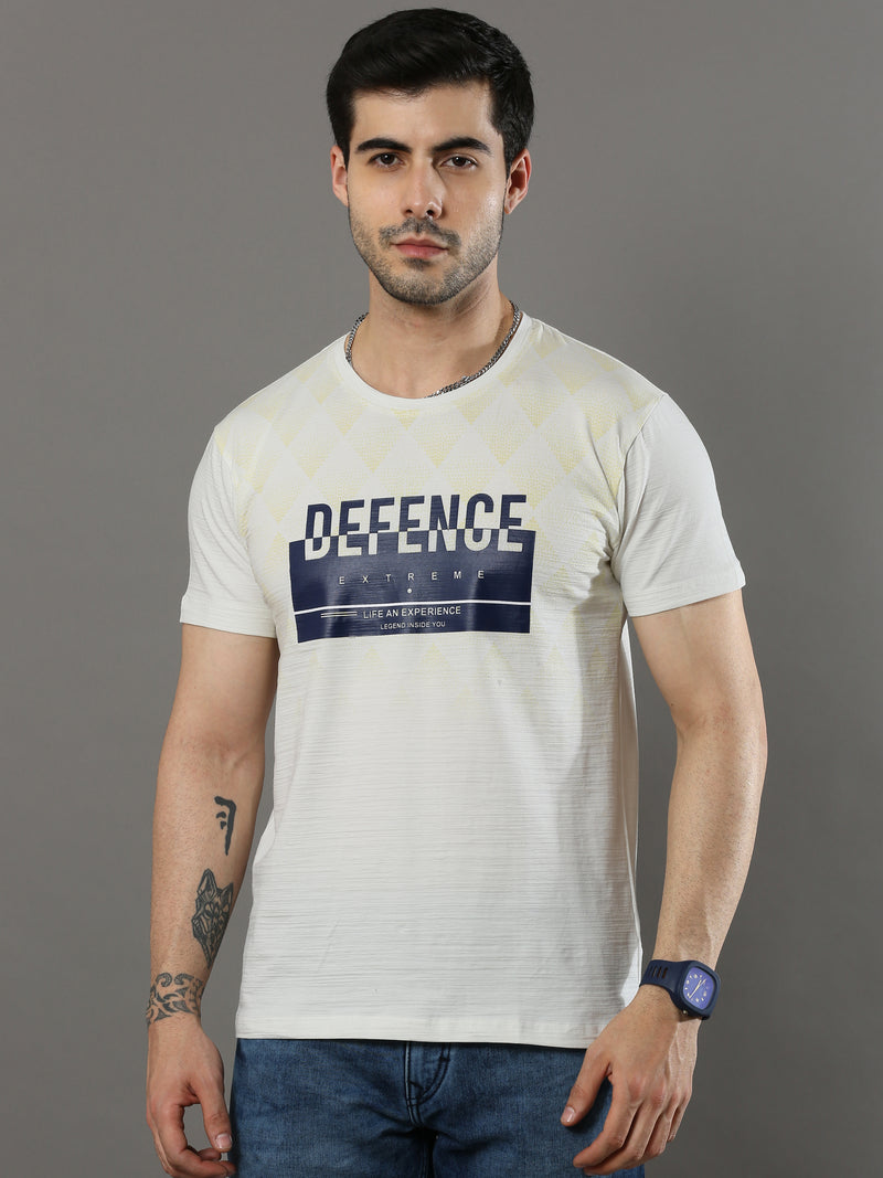 Shop Men's White Regular Fit Printed Crew Neck Casual T-Shirt Online.