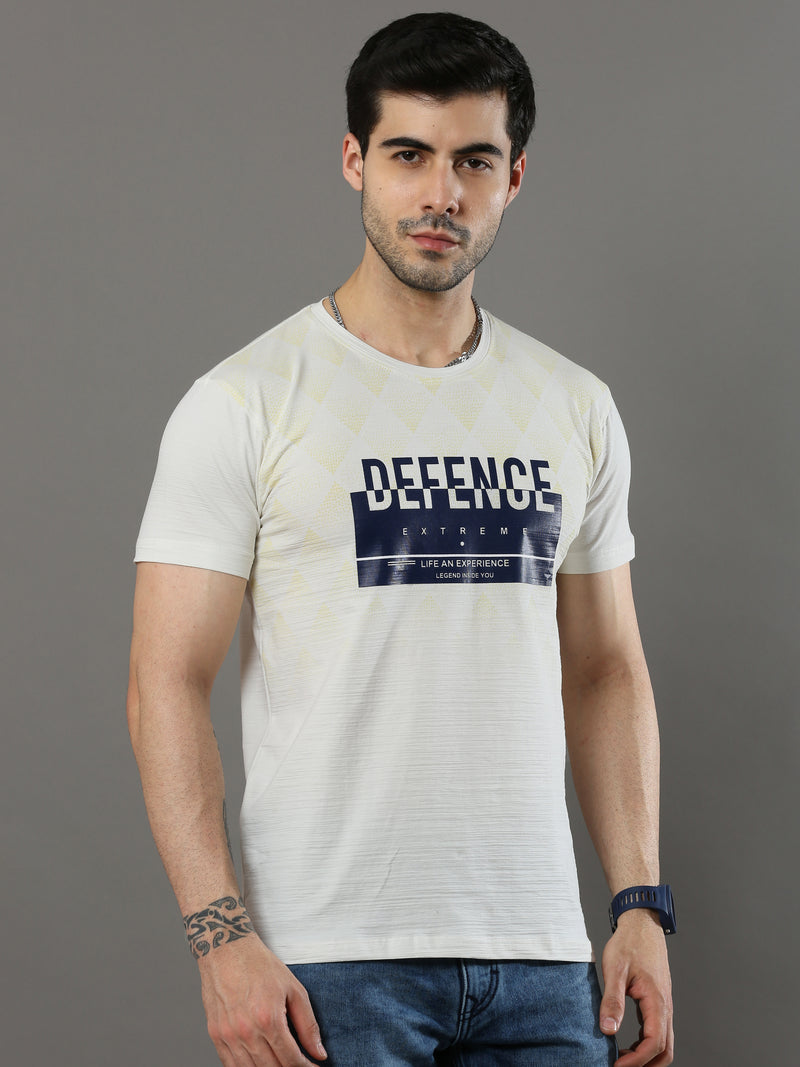 Shop Men's White Regular Fit Printed Crew Neck Casual T-Shirt Online.