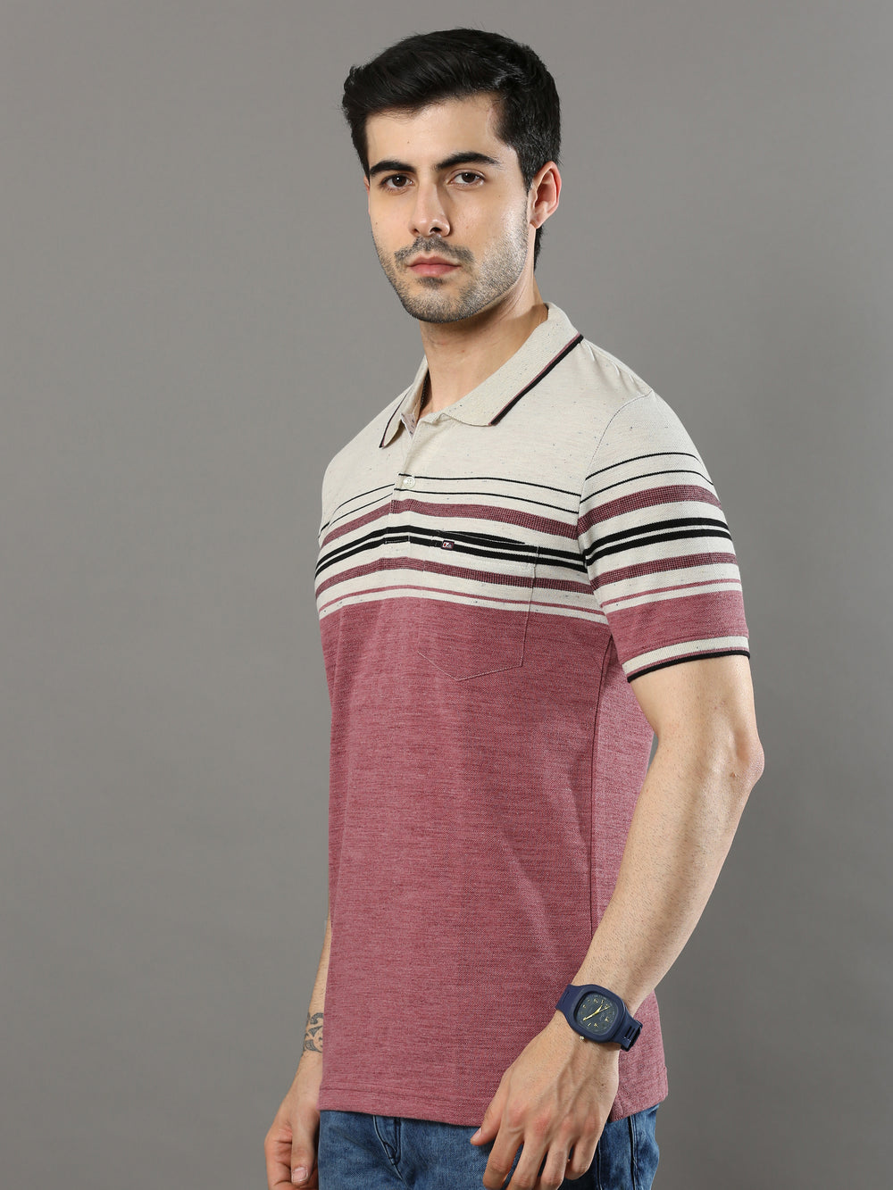 Multicolor Mens Polo Neck T-shirt