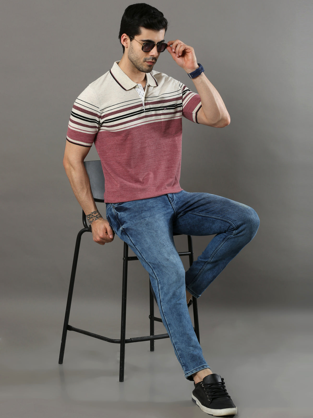 Shop Multicolor Mens Polo Neck T-shirt Online.