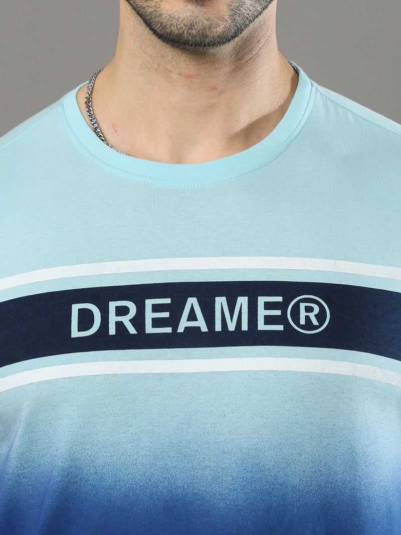 Shop Men's Sky Blue Printed Regular Fit Half Sleeves Crew Neck T-Shirt Online.