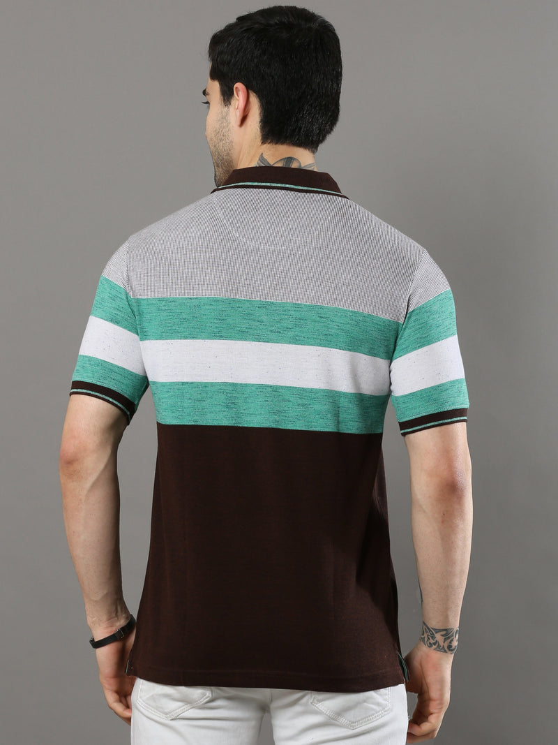 Shop Men's Multicolors Stripe Regular Fit Half Sleeves Polo Neck T-Shirt Online.