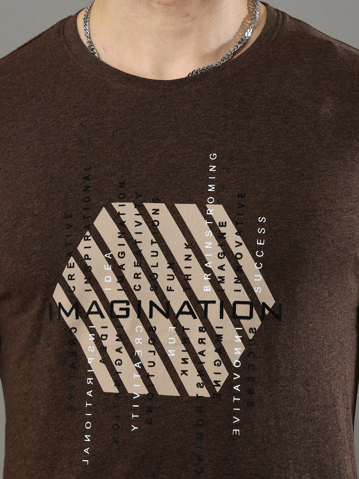 Shop Men's Brown Printed Regular Fit Half Sleeves Crew Neck T-Shirt Online.