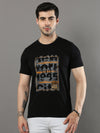 Men's Black Regular Fit Printed Half Sleeves Crew Neck T-Shirt