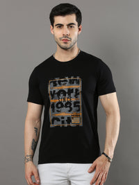 Men's Black Regular Fit Printed Half Sleeves Crew Neck T-Shirt